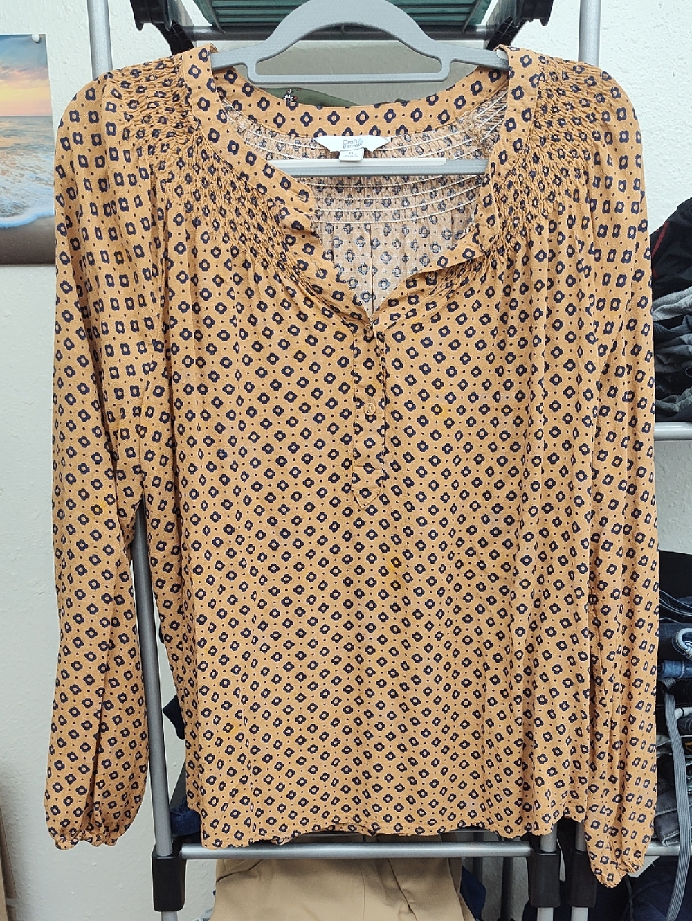 croft & barrow Mustard Geometric Peasant Blouse